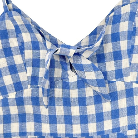 [sold] Reformation Belize Blue White Gingham Plaid Front Knot Linen Mini Dress - Picture 6 of 10